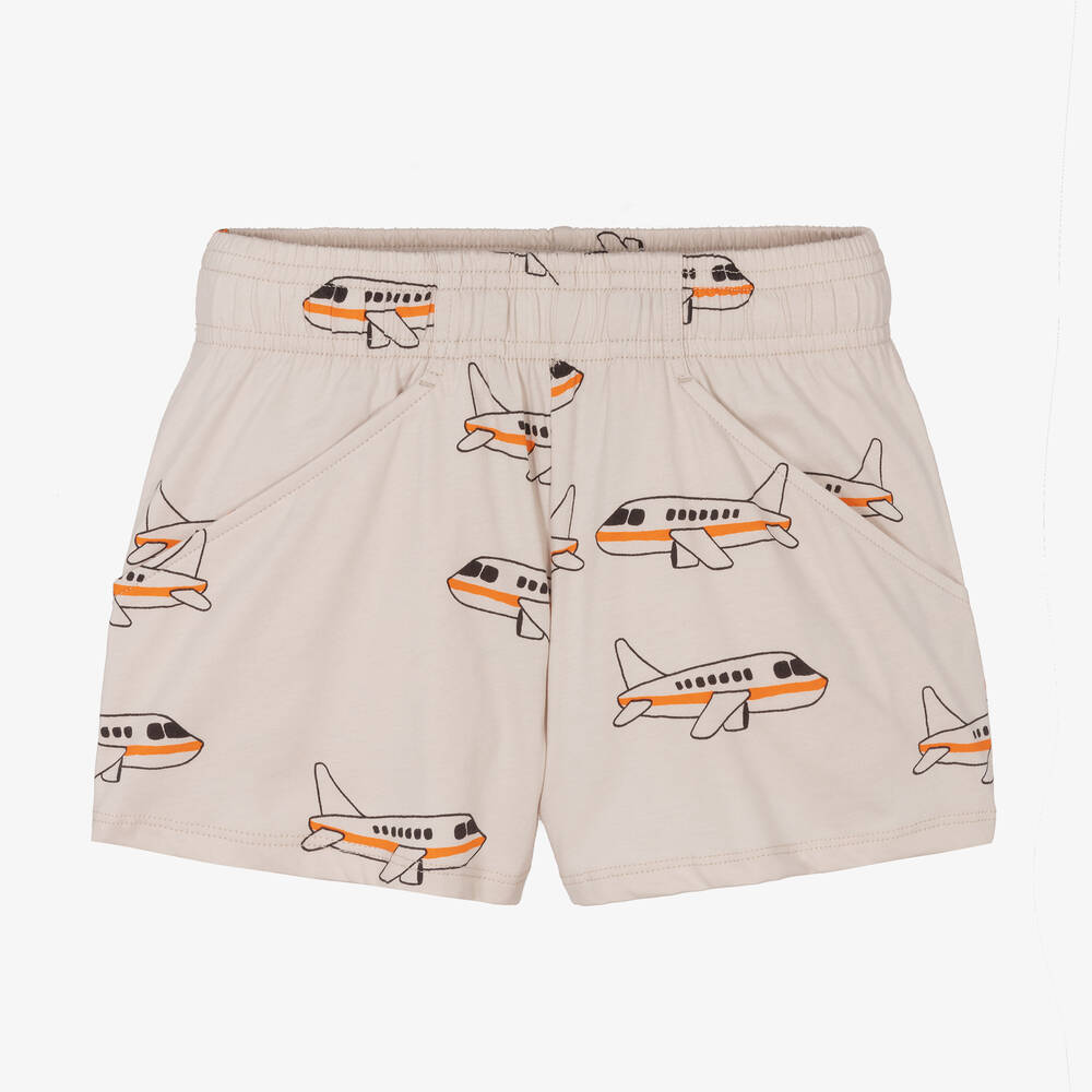 Mini Rodini - Beige Flugzeug-Biobaumwoll-Shorts | Childrensalon