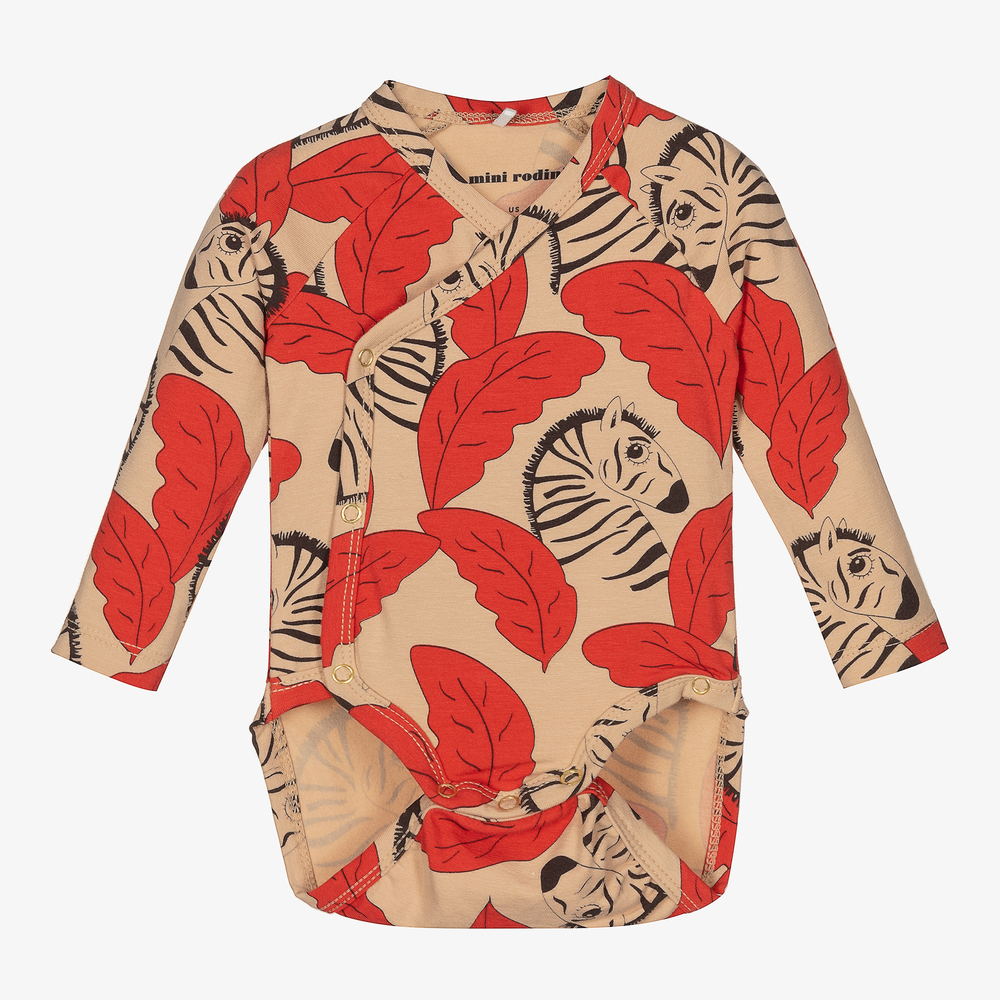 Mini Rodini-Бежево-красное хлопковое боди | Childrensalon Outlet