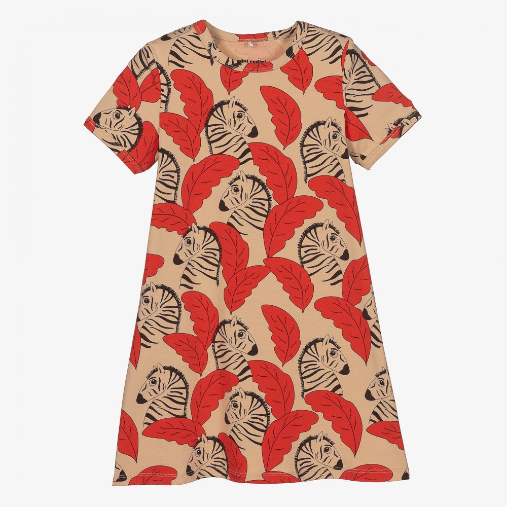 Mini Rodini-Бежево-красное хлопковое платье | Childrensalon Outlet
