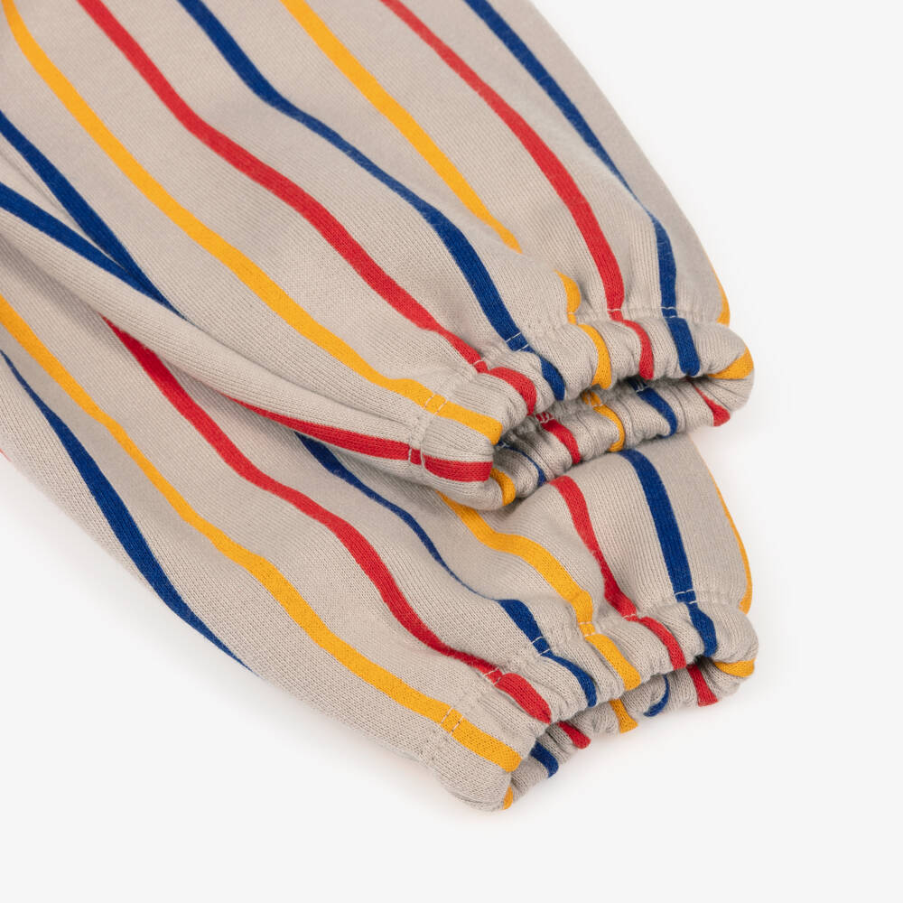 Mini Rodini-Beige Striped Cotton Jersey Clover Joggers | Childrensalon Outlet