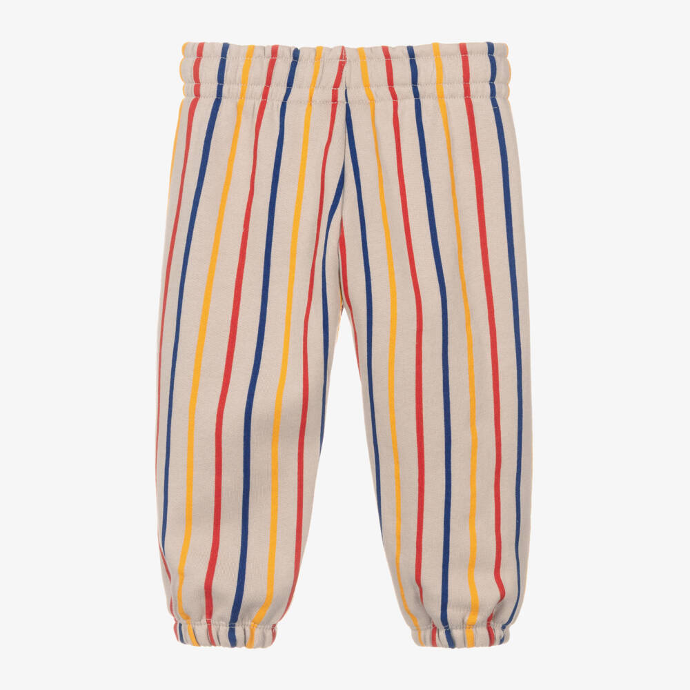 Mini Rodini-Beige Striped Cotton Jersey Clover Joggers | Childrensalon Outlet