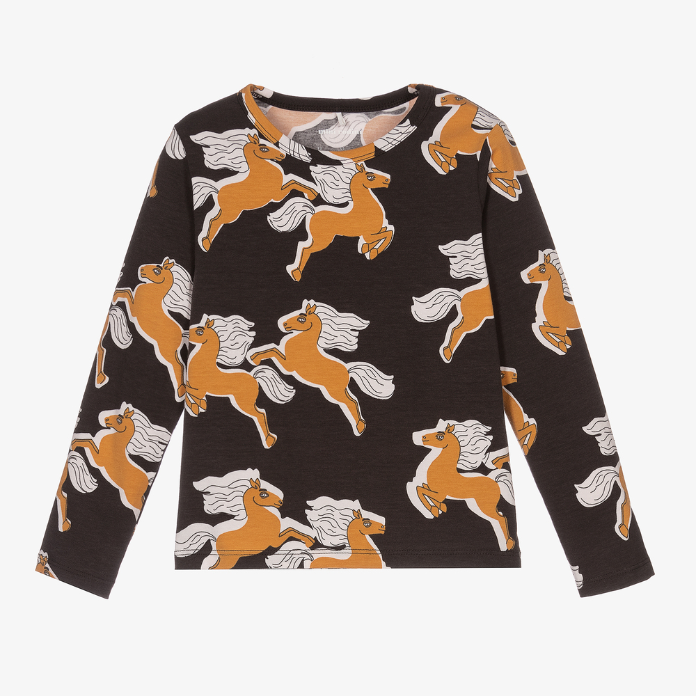 Mini Rodini-Black & Brown Horse Cotton Top | Childrensalon Outlet
