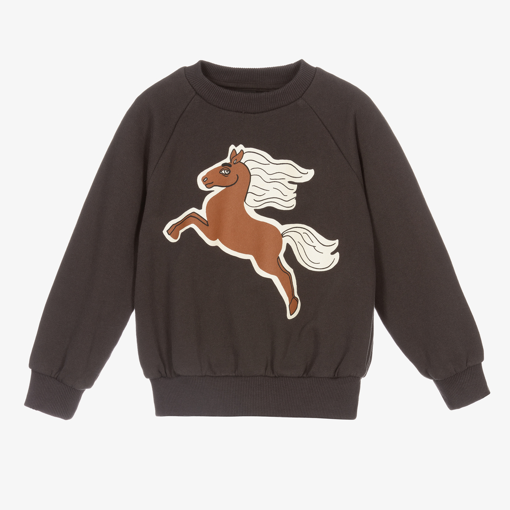 Mini Rodini - Black Cotton Horse Sweatshirt | Childrensalon