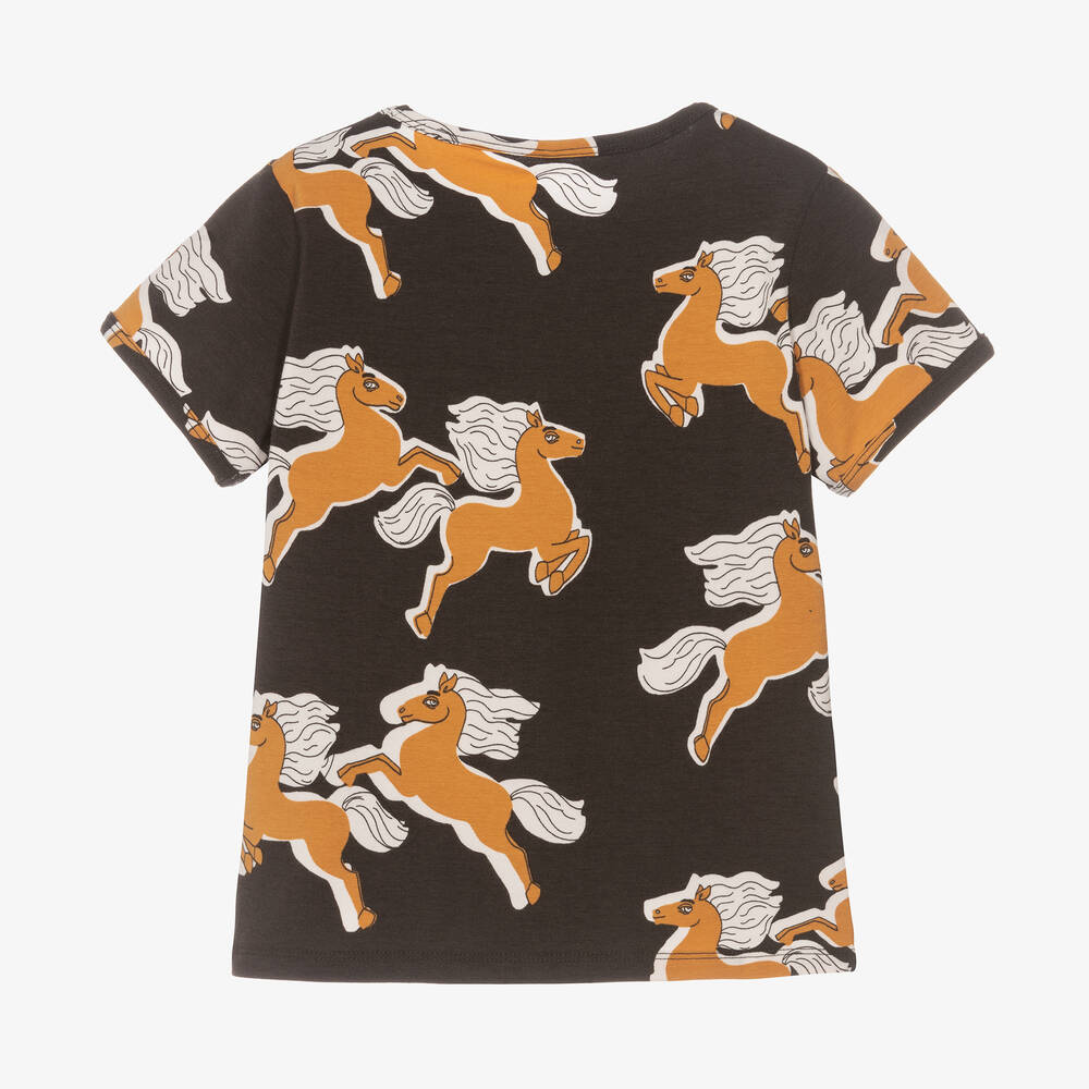 Mini Rodini-Black Cotton Horse T-Shirt | Childrensalon Outlet