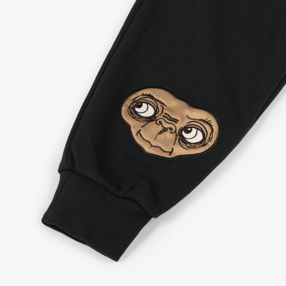 Mini Rodini-Black Cotton Joggers with Brown Satin E.T. Appliqué | Childrensalon Outlet