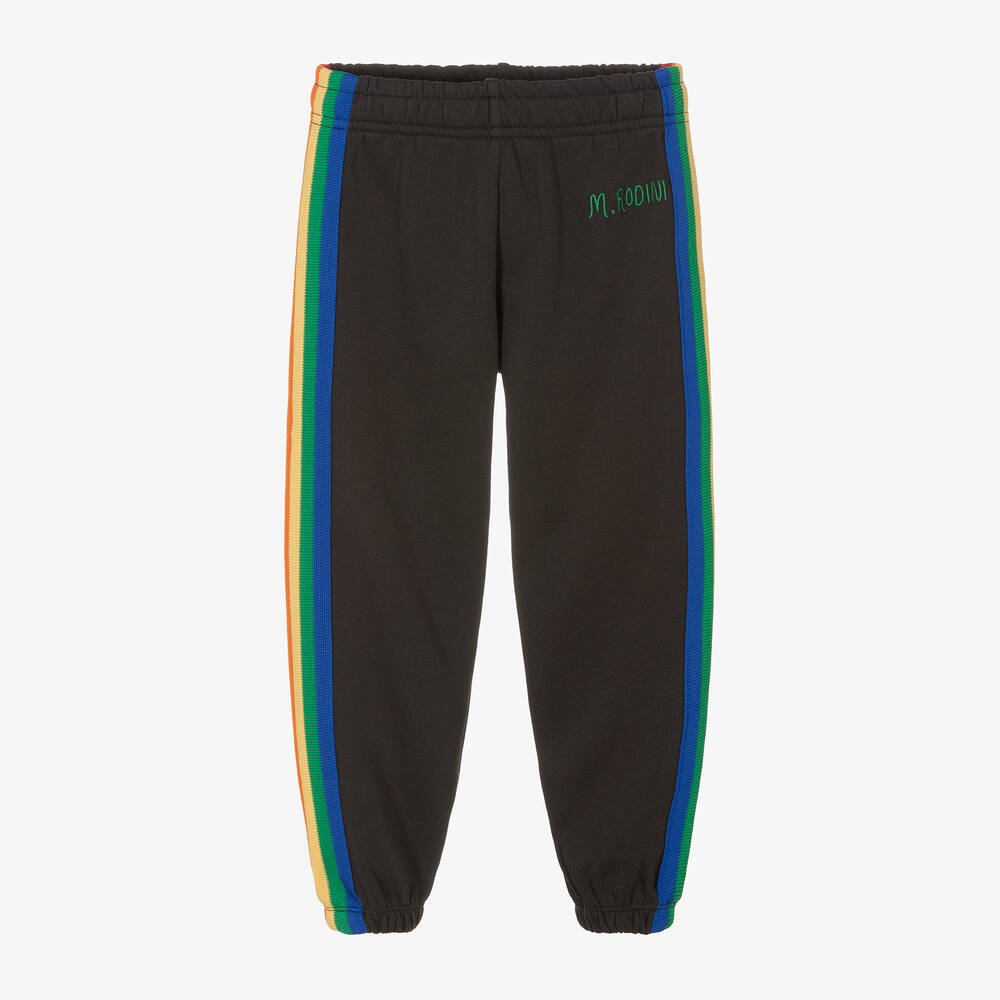 Mini Rodini-Black Cotton Rainbow Stripe Joggers | Childrensalon Outlet