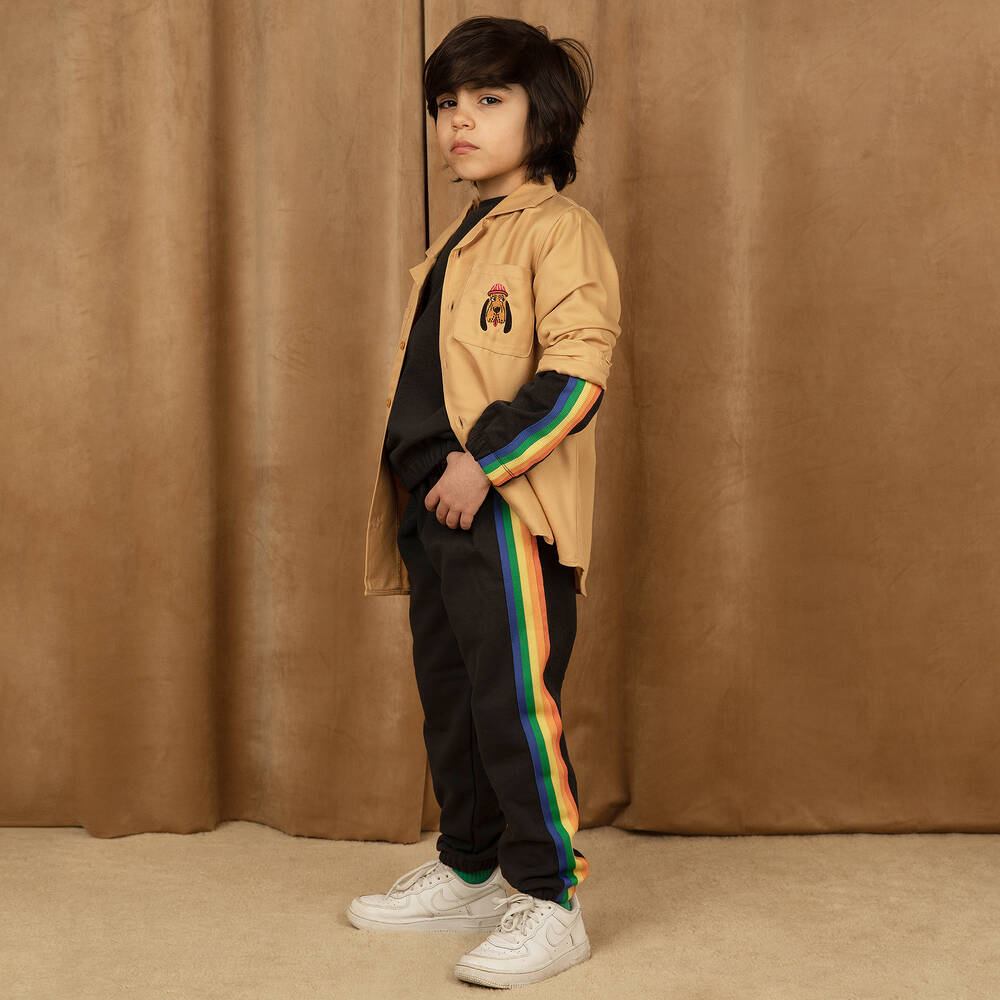 Mini Rodini Black Cotton Rainbow Stripe Joggers Childrensalon Outlet