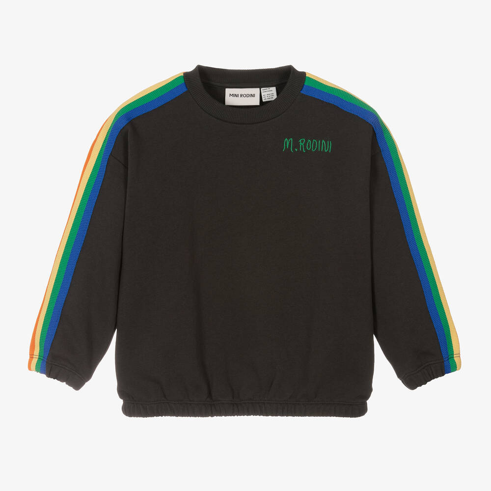 Mini Rodini-Black Cotton Rainbow Stripe Sweatshirt | Childrensalon Outlet