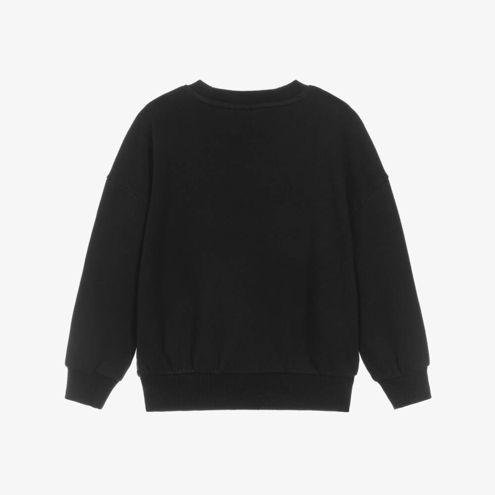 Mini Rodini-Black Cotton Sweatshirt with Brown Satin E.T. Appliqué | Childrensalon Outlet