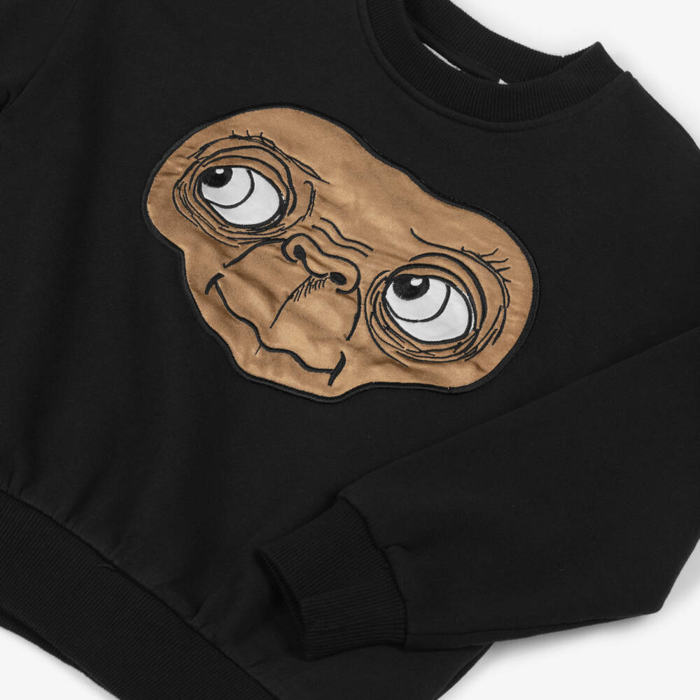 Mini Rodini-Black Cotton Sweatshirt with Brown Satin E.T. Appliqué | Childrensalon Outlet