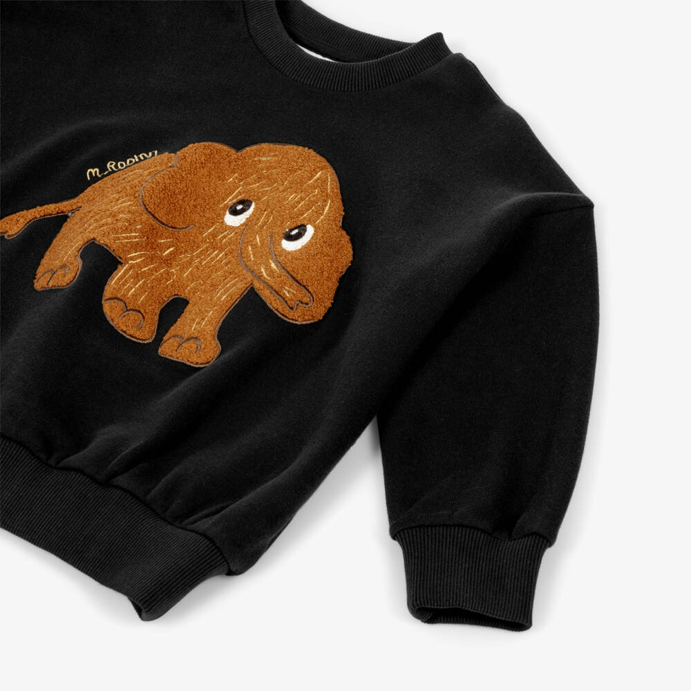Mini Rodini-Black Cotton Sweatshirt with Mammoth Motif | Childrensalon Outlet