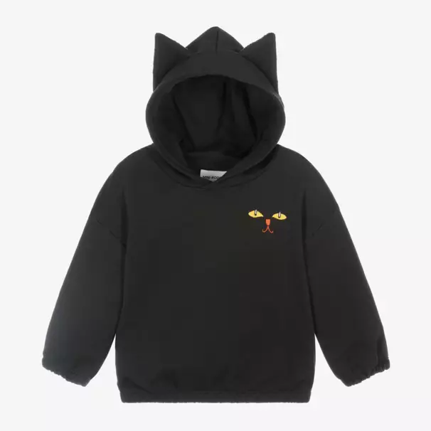 Mini Rodini-Black Organic Cotton Cat Hoodie | Childrensalon Outlet