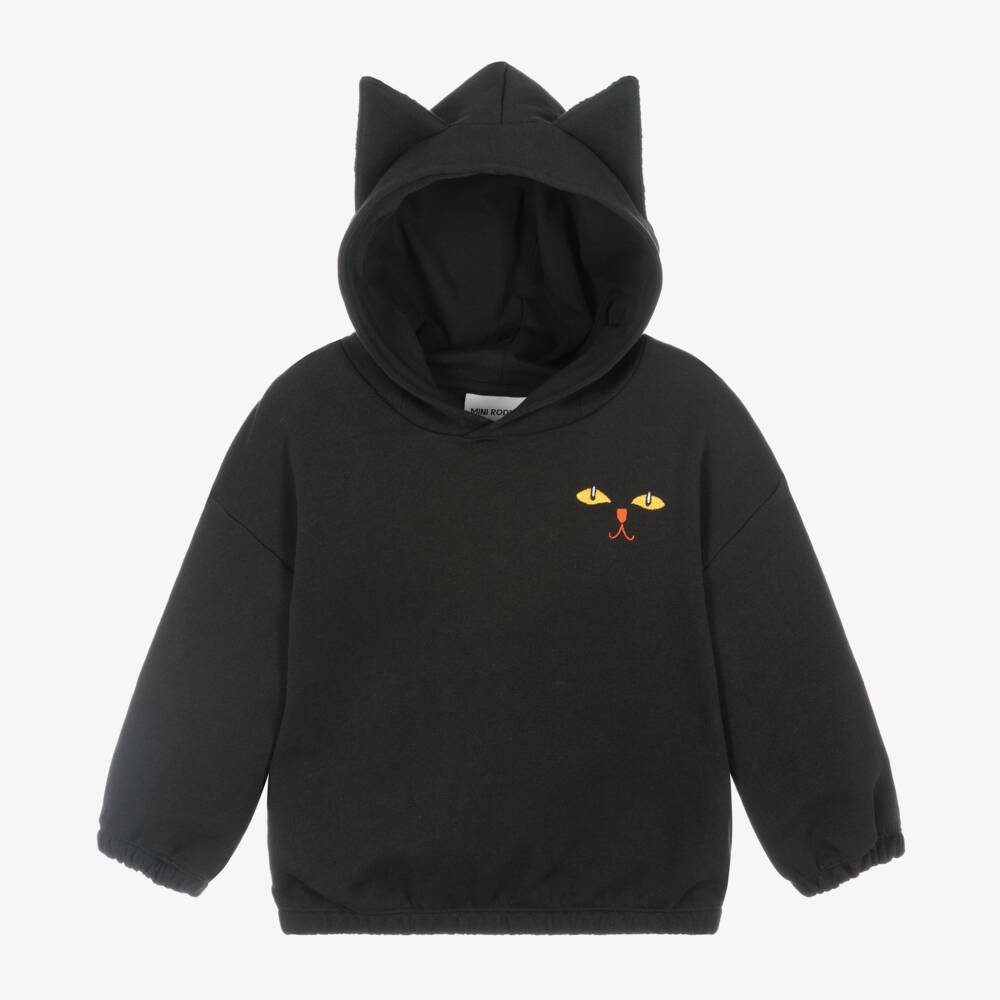 Mini Rodini-Black Organic Cotton Cat Hoodie | Childrensalon Outlet
