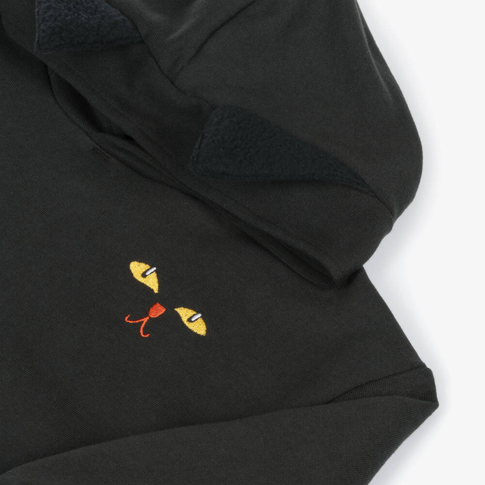 Mini Rodini-Black Organic Cotton Cat Hoodie | Childrensalon Outlet