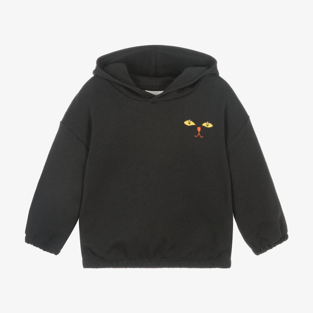 Mini Rodini-Black Organic Cotton Cat Hoodie | Childrensalon Outlet