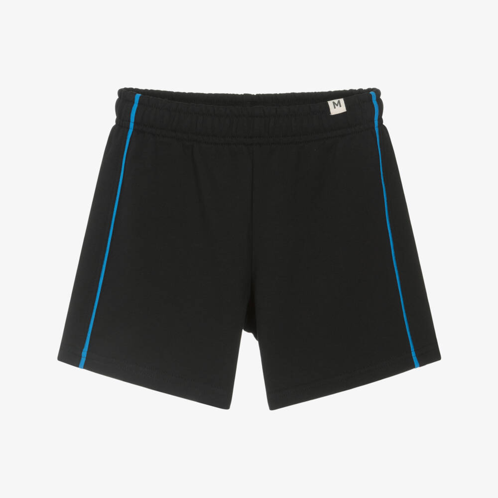 Mini Rodini-Black Organic Cotton Jersey Shorts with Blue Trim | Childrensalon Outlet