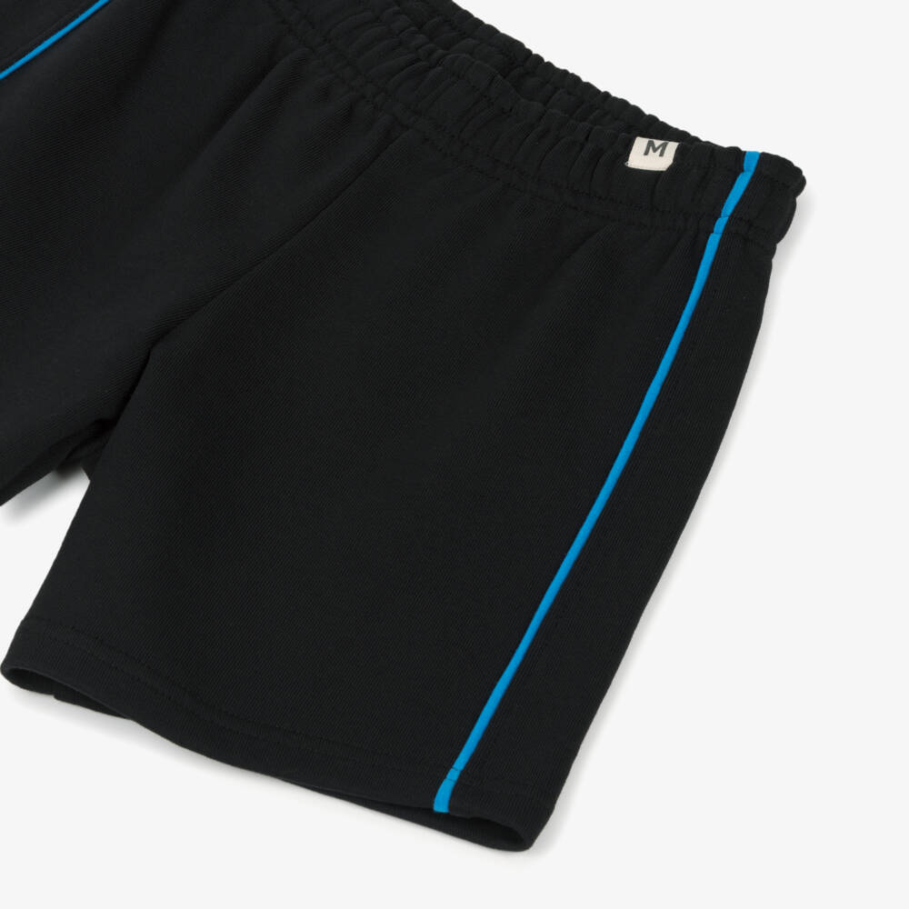 Mini Rodini-Black Organic Cotton Jersey Shorts with Blue Trim | Childrensalon Outlet