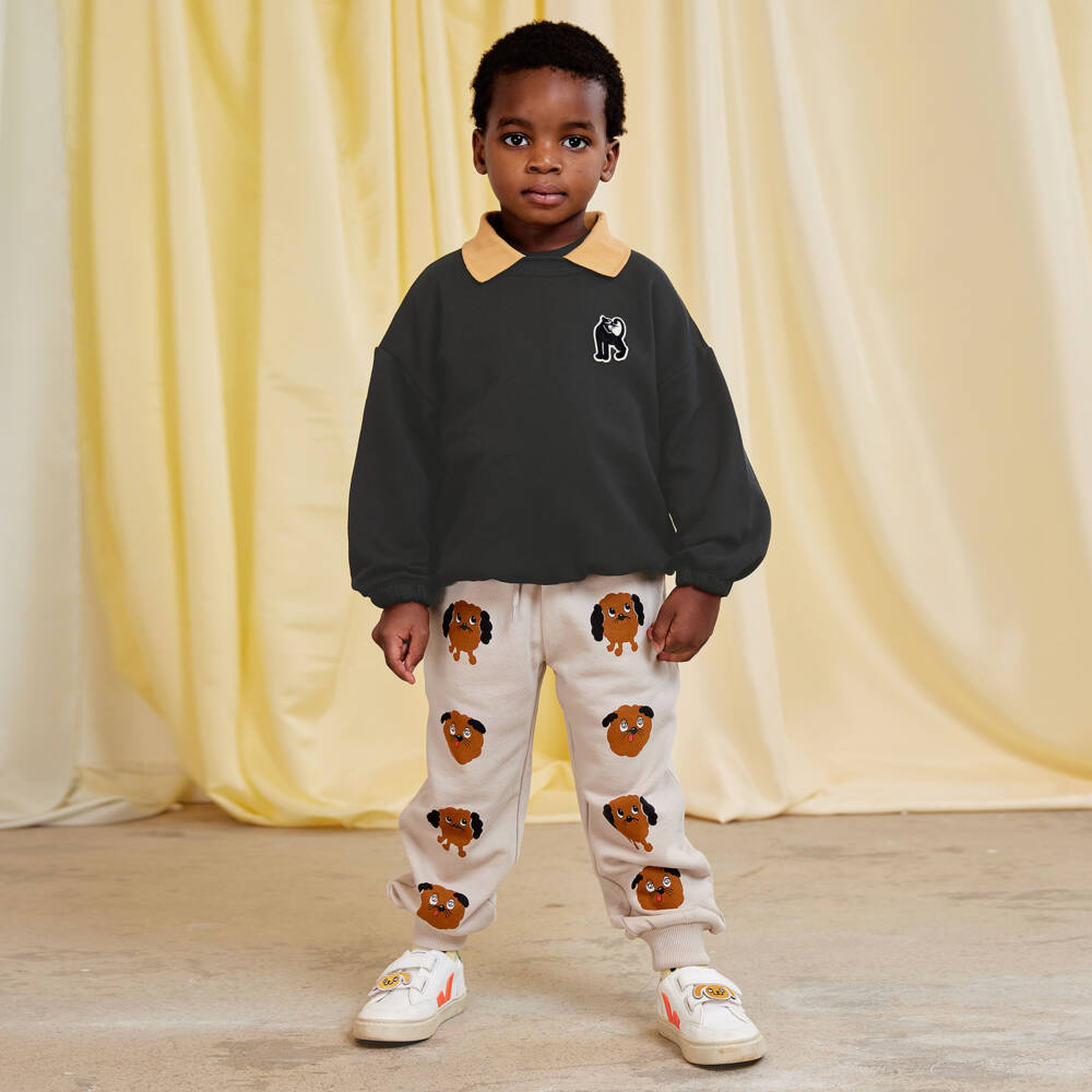 Mini Rodini-Black Organic Cotton Sweatshirt with Collar & Panther Patch | Childrensalon Outlet