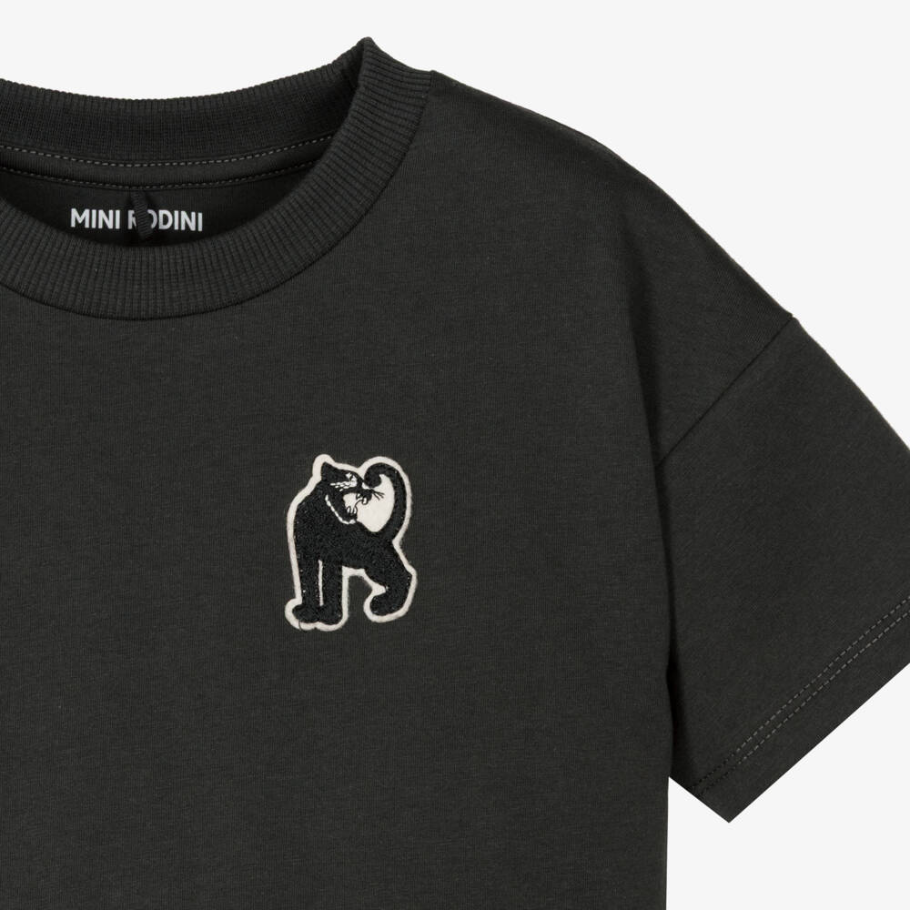 Mini Rodini-Black Organic Cotton T-Shirt with Panther Patch | Childrensalon Outlet