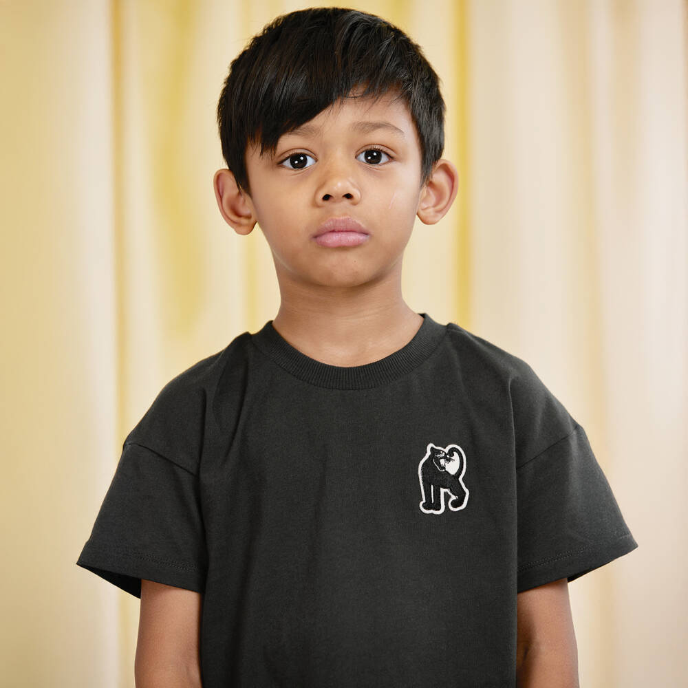 Mini Rodini-Black Organic Cotton T-Shirt with Panther Patch | Childrensalon Outlet