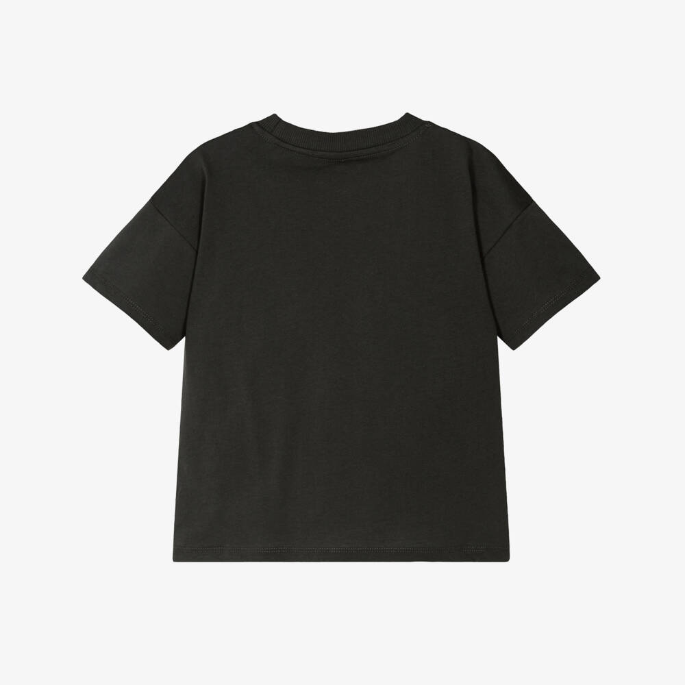Mini Rodini-Black Organic Cotton T-Shirt with Panther Patch | Childrensalon Outlet