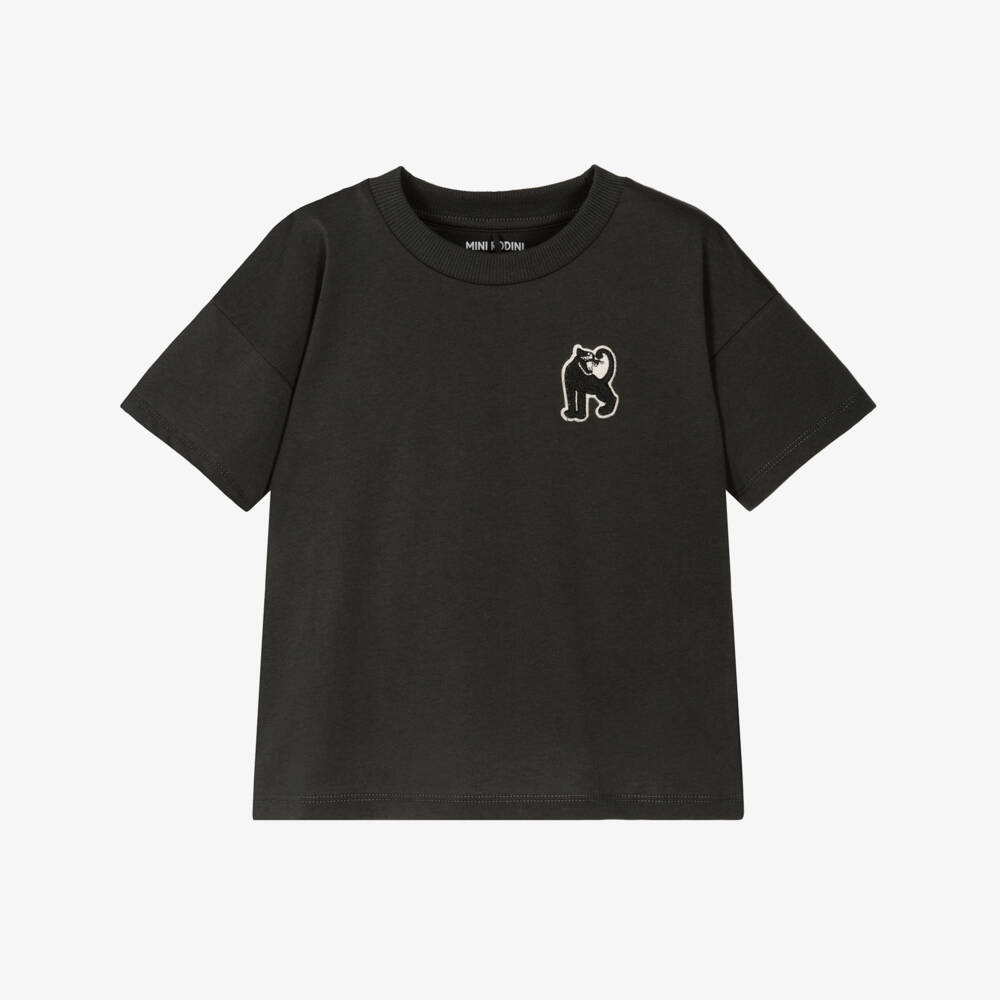 Mini Rodini-Black Organic Cotton T-Shirt with Panther Patch | Childrensalon Outlet