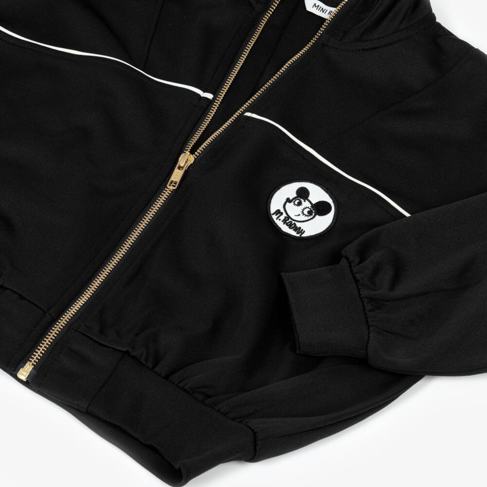 Mini Rodini-Black Zip-Up Top with Ritzratz Logo Patch | Childrensalon Outlet