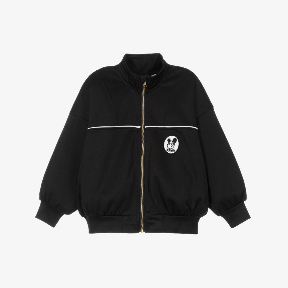 Mini Rodini-Black Zip-Up Top with Ritzratz Logo Patch | Childrensalon Outlet