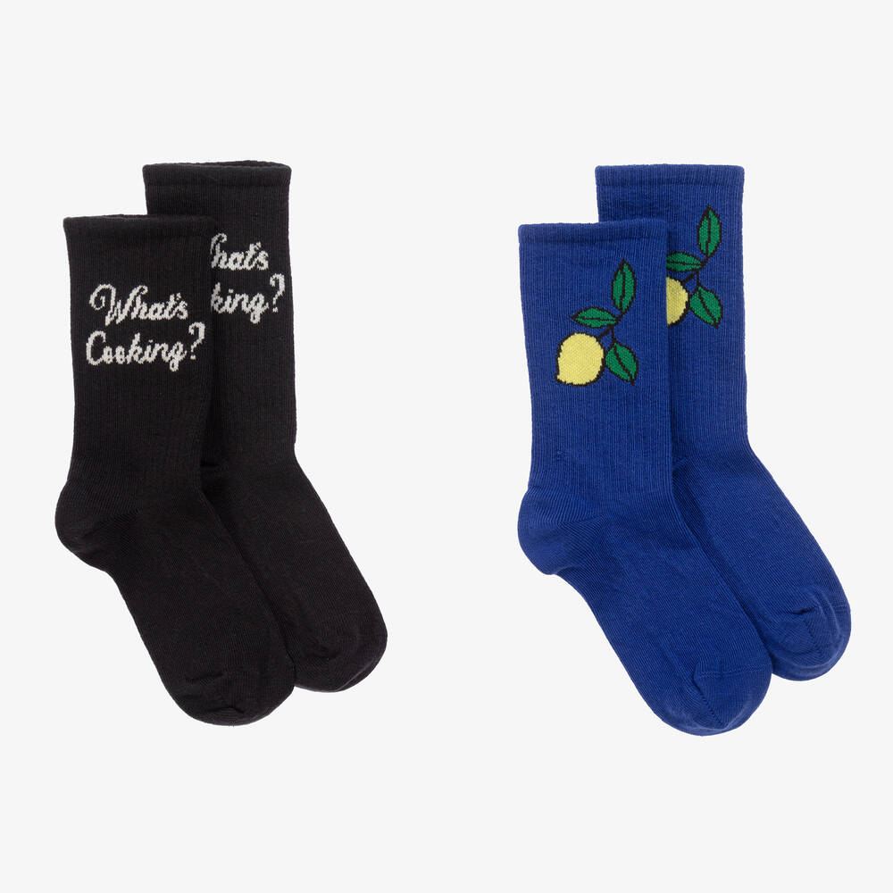 Mini Rodini - Blue & Black Organic Cotton Ankle Socks (2 Pack) | Childrensalon