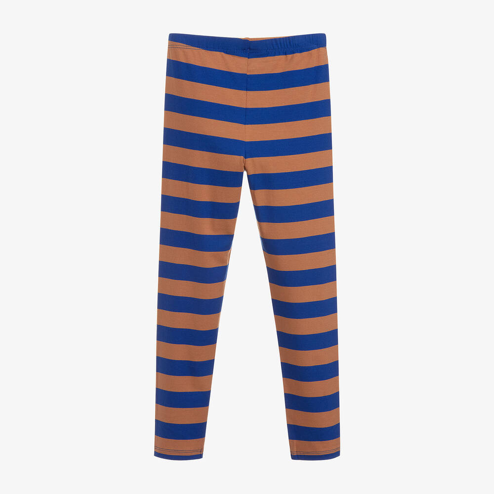 Mini Rodini-Blue & Brown Striped Leggings  | Childrensalon Outlet
