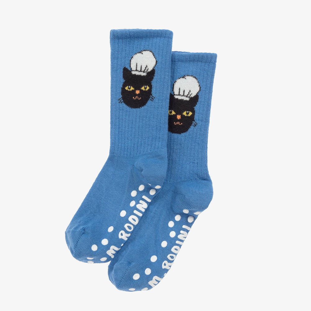 Mini Rodini-جوارب للكاحل بطبعة Chef Cat قطن لون أزرق | Childrensalon Outlet