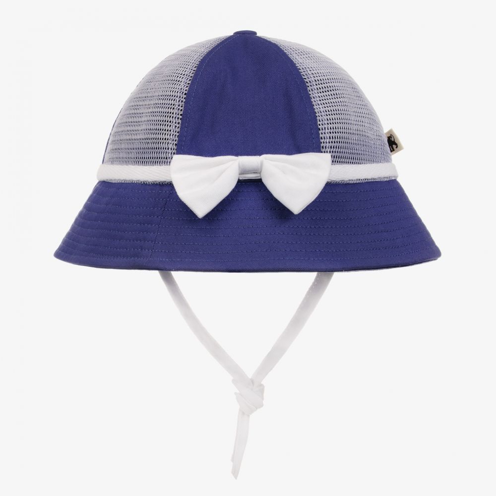Mini Rodini-Blue Cotton & Mesh Sun Hat | Childrensalon Outlet