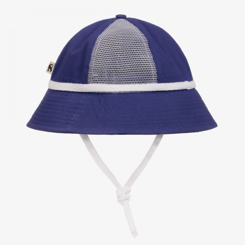 Mini Rodini-قبعة للشمس قطن عضوي تويل وشبك لون أزرق للبنات | Childrensalon Outlet
