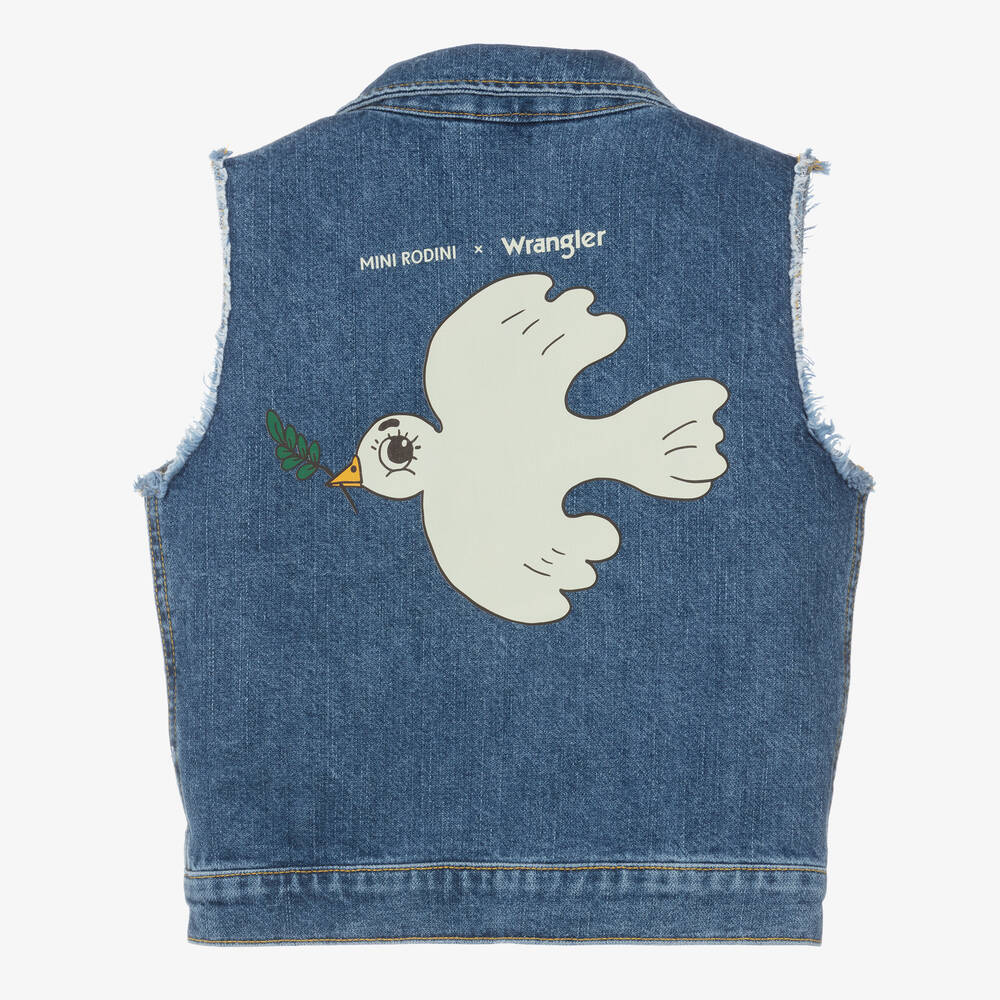 Mini Rodini-Синий джинсовый жилет с голубем | Childrensalon Outlet