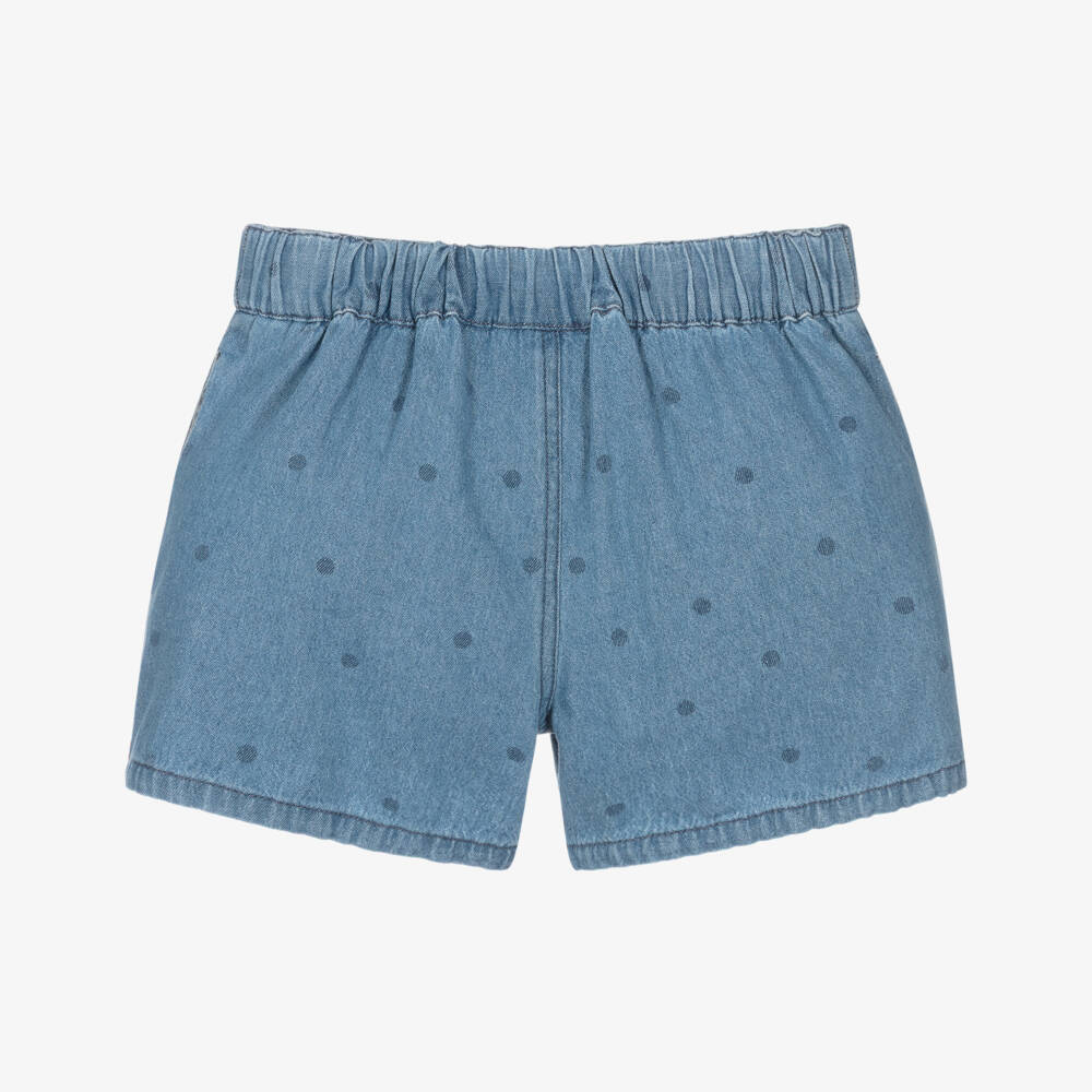 Mini Rodini-Blue Denim Polka Dot Shorts with Embroidered Dog Motif | Childrensalon Outlet