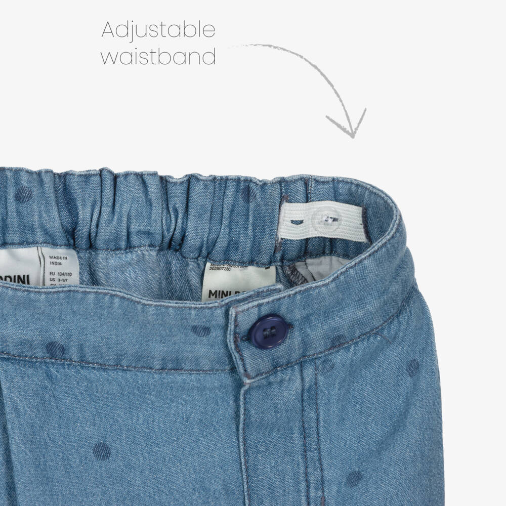 Mini Rodini-Blue Denim Polka Dot Shorts with Embroidered Dog Motif | Childrensalon Outlet