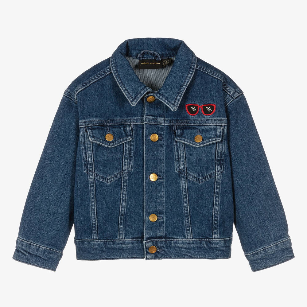 Mini Rodini - Blue Embroidered Ritzratz Denim Jacket | Childrensalon