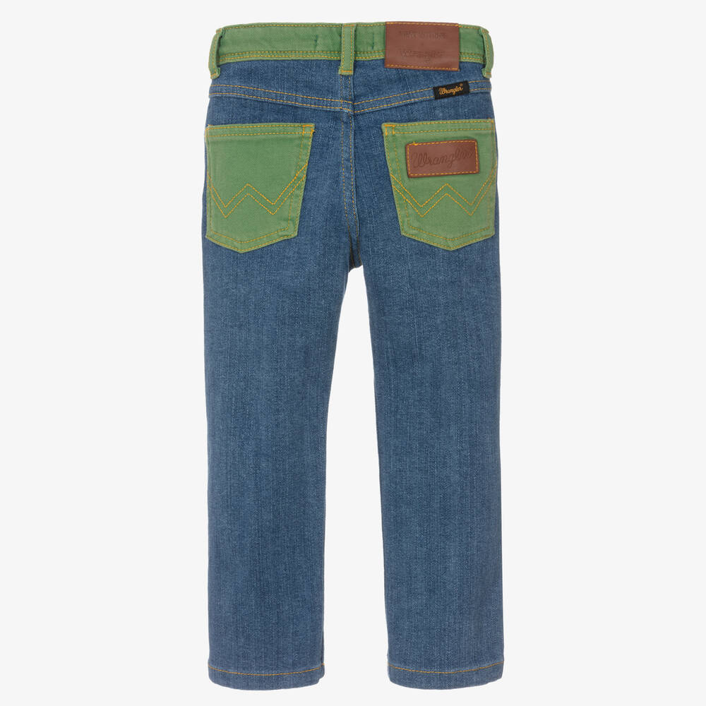 Mini Rodini-Blue & Green Denim Straight Fit Jeans | Childrensalon Outlet