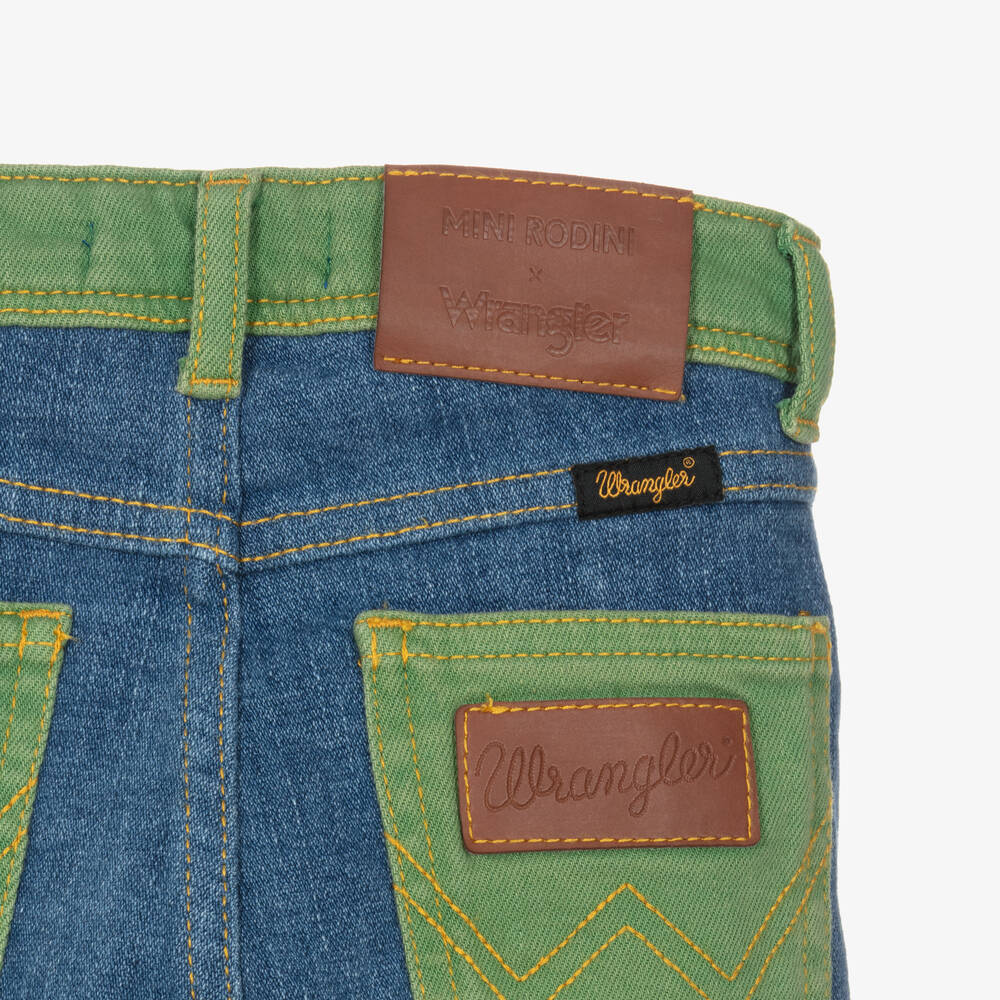 Mini Rodini-Blue & Green Denim Straight Fit Jeans | Childrensalon Outlet