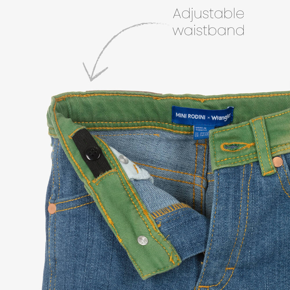 Mini Rodini-Blue & Green Denim Straight Fit Jeans | Childrensalon Outlet