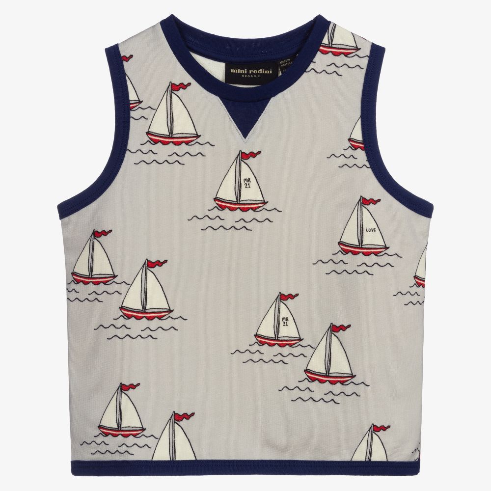 Mini Rodini - Blue & Grey Organic Vest Top | Childrensalon