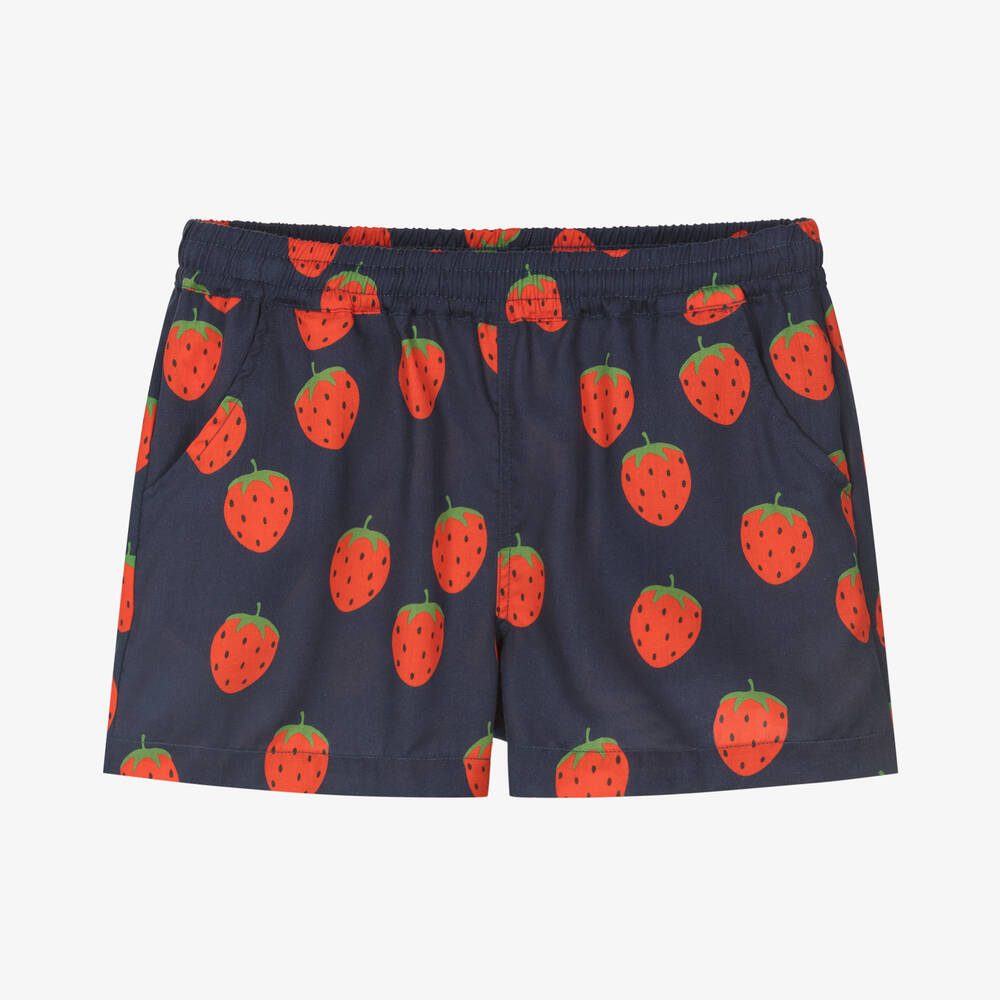 Mini Rodini - Blaue Lyocell-Shorts mit Erdbeeren | Childrensalon