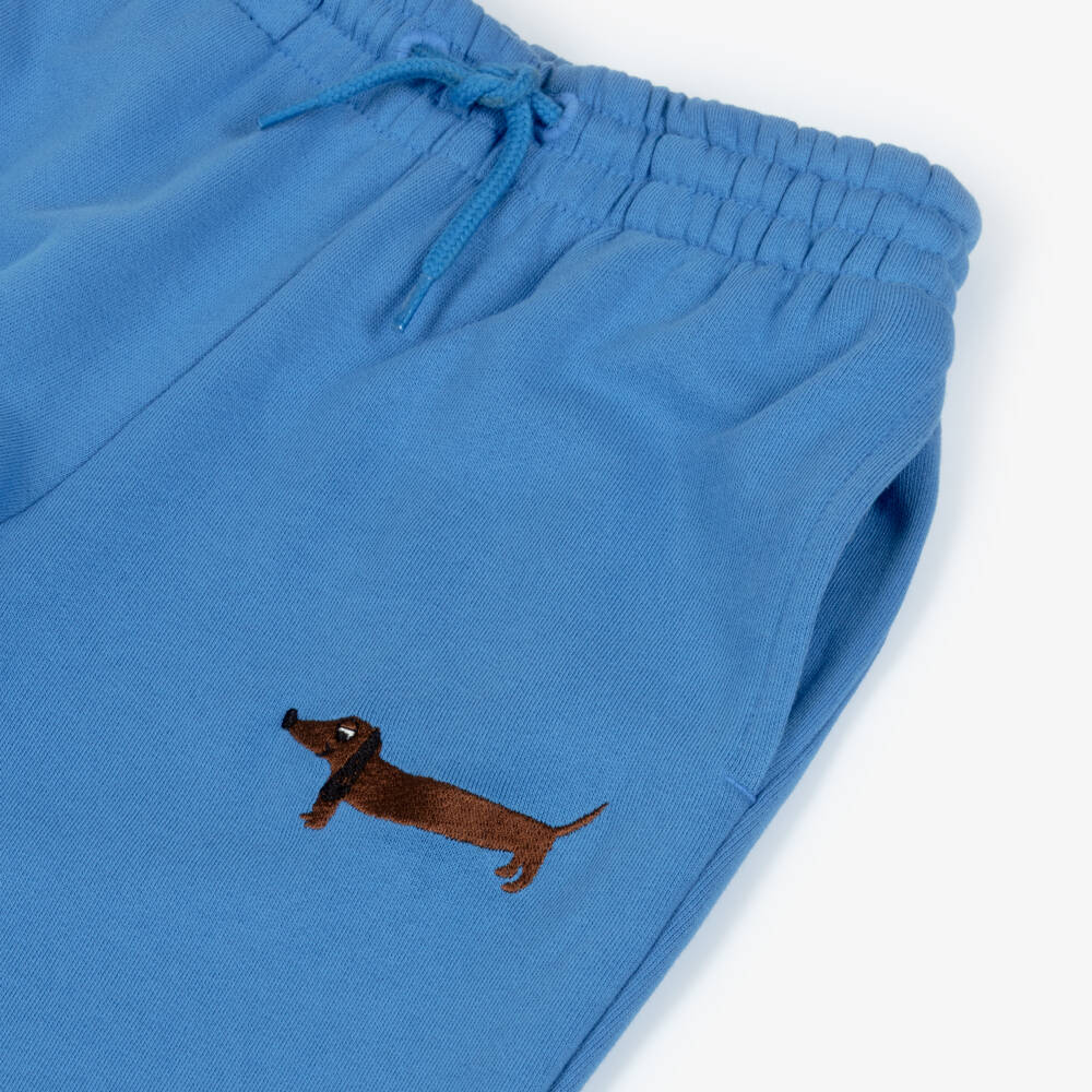 Mini Rodini-Blue Organic Cotton Joggers with Dog Motif | Childrensalon Outlet