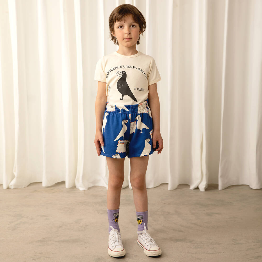 ميني روديني-شورت قطن عضوي لون أزرق | Childrensalon Outlet