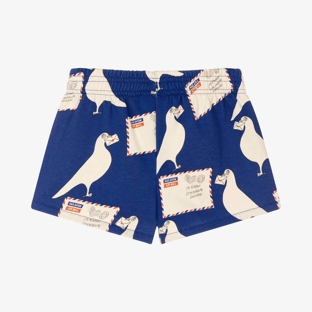 ميني روديني-شورت قطن عضوي لون أزرق | Childrensalon Outlet