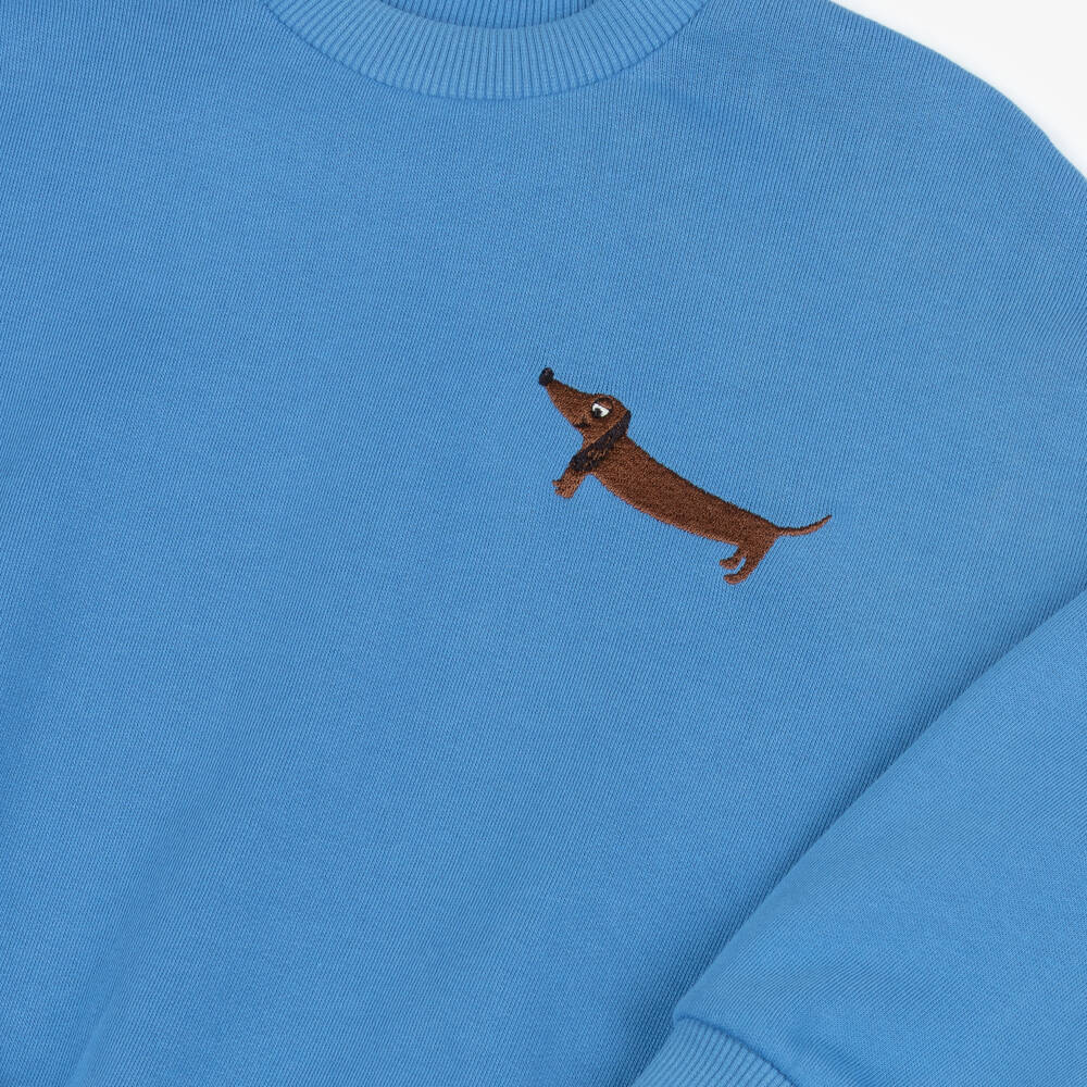 Mini Rodini-Blue Organic Cotton Sweatshirt with Dog Motif | Childrensalon Outlet