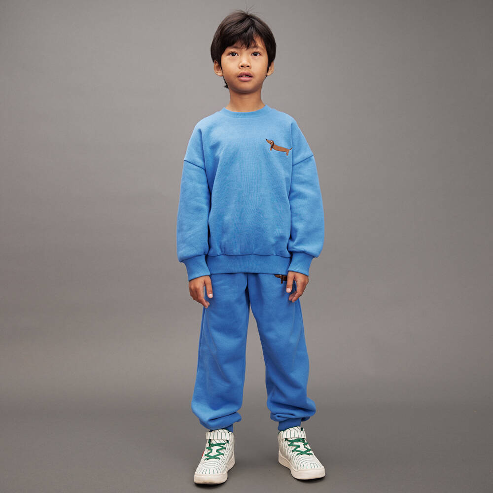 Mini Rodini-Blue Organic Cotton Sweatshirt with Dog Motif | Childrensalon Outlet