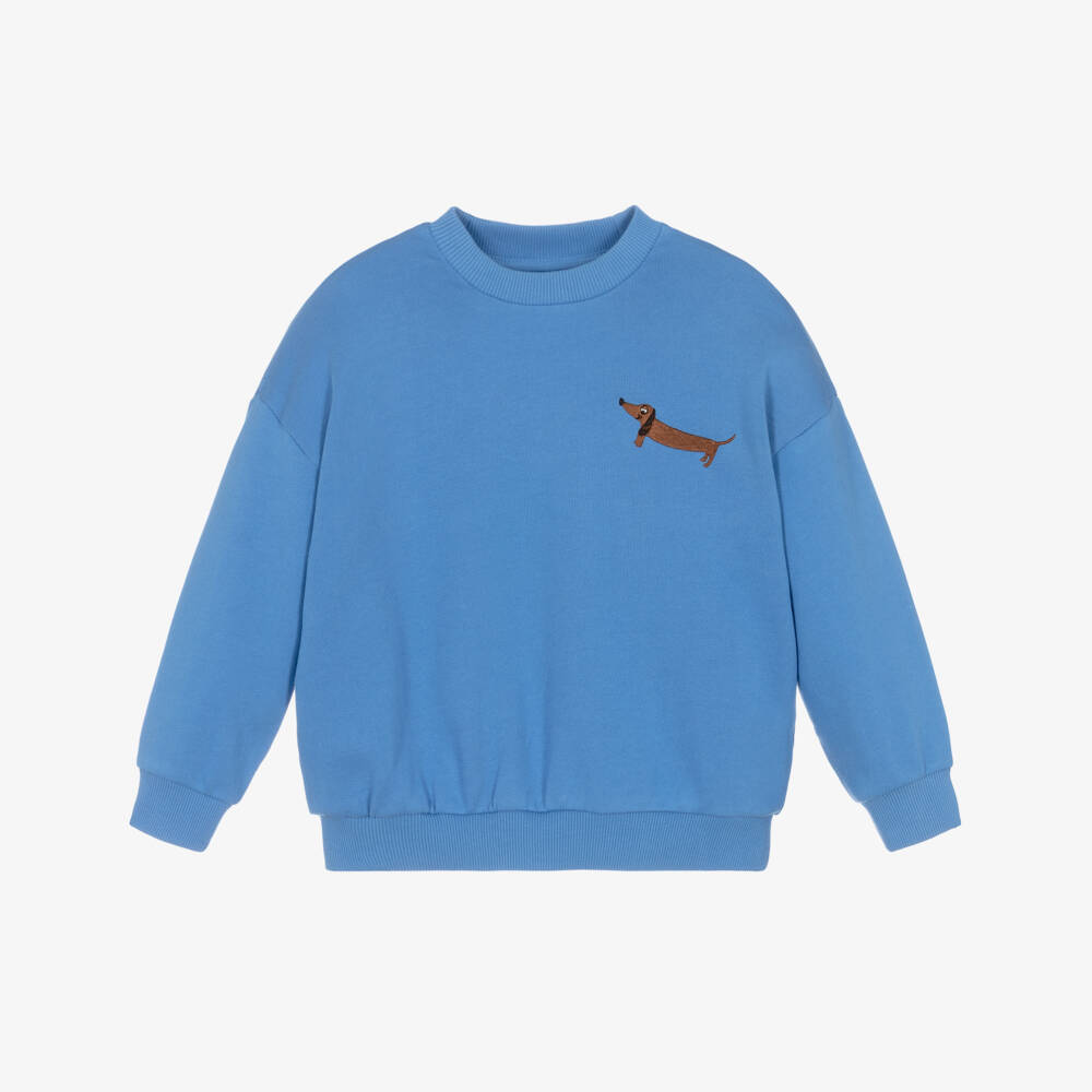 Mini Rodini-Blue Organic Cotton Sweatshirt with Dog Motif | Childrensalon Outlet