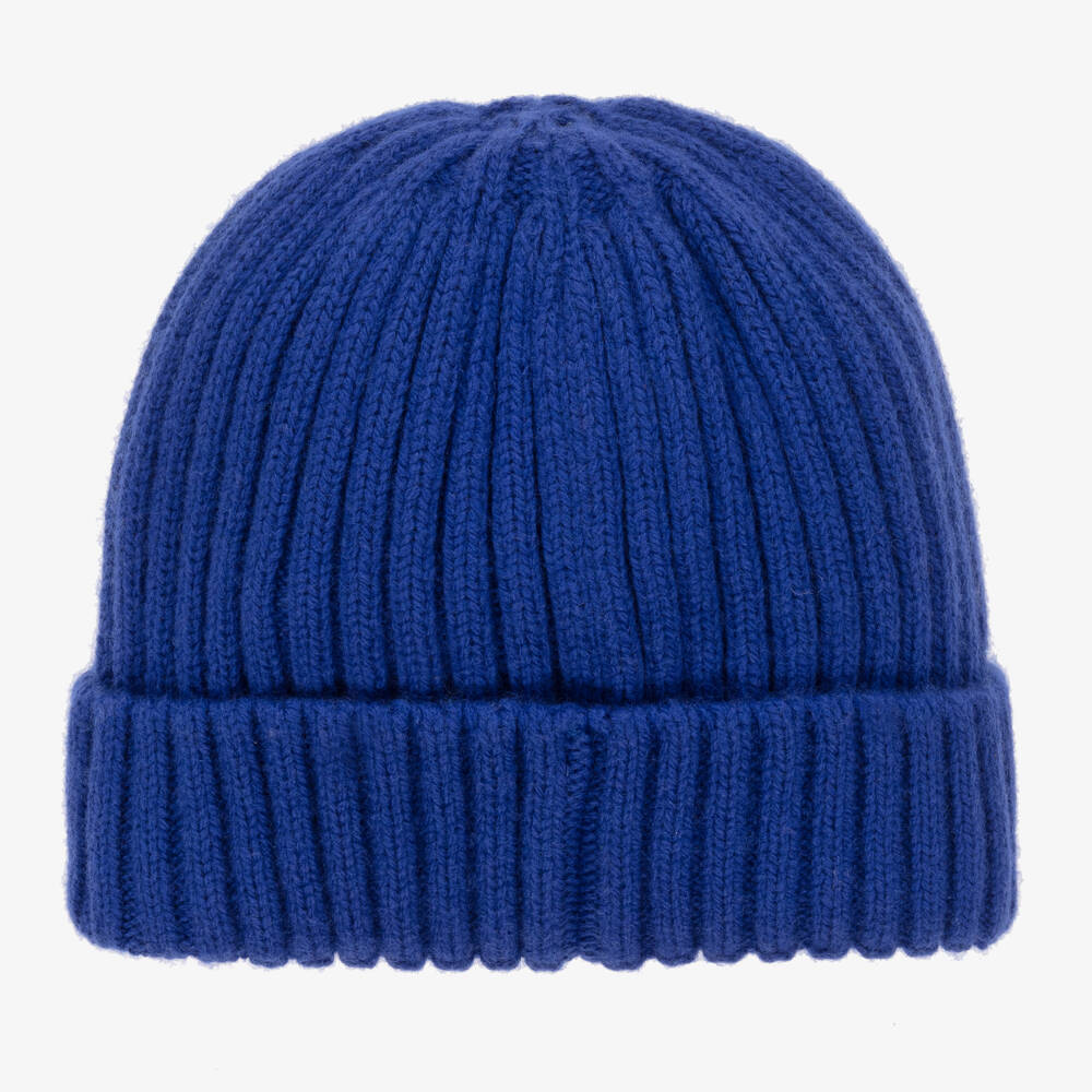 Mini Rodini-Blue Organic Cotton & Wool Knitted Beanie | Childrensalon Outlet