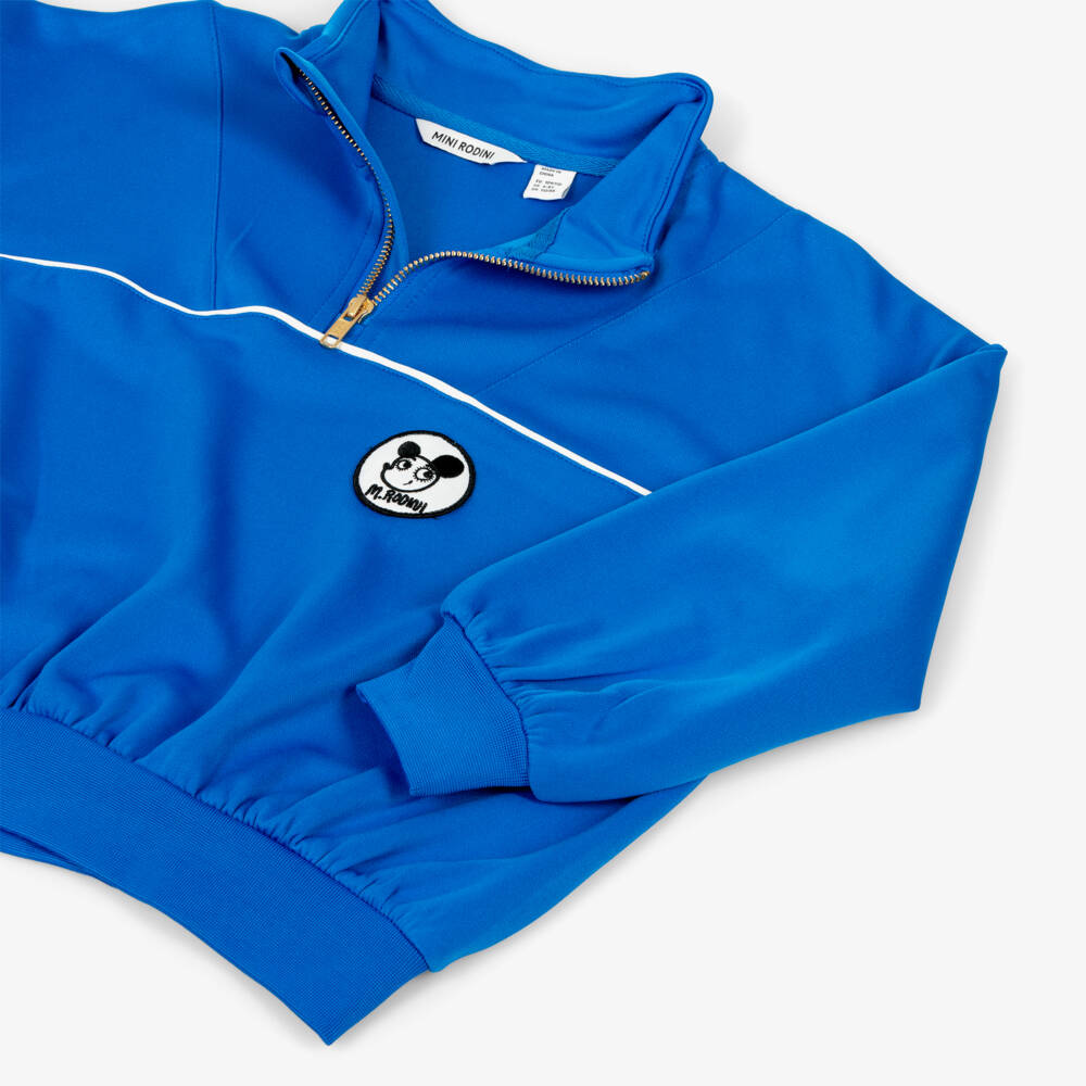 Mini Rodini-Blue Quarter-Zip Sweatshirt with Ritzratz Patch | Childrensalon Outlet